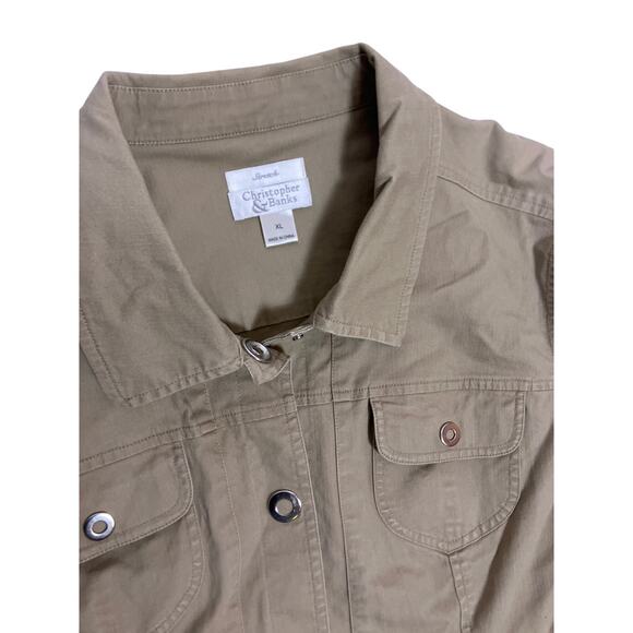 Christopher & Banks Khaki Lightweight Stretch Jacket Women’s XL Snap Front - Picture 2 of 4